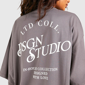 Women <b>Oversized</b> Gray Cotton <b>T</b>-<b>Shirt</b> <b>V</b>-<b>neck</b> Short Sleeve Regular Fit Solid Color Breathable Jersey Fabric Zipper Plain Dyed - Product Image 4