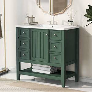 36-Inch Solid Wood and MDF Board Bathroom Vanity with Sink Combo One Cabinet and Three Drawers - Product Image 3