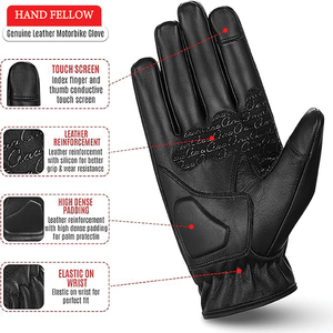 Gants de cyclisme en cuir Clara à doigts entiers, respirants, avec fermeture auto-agrippante, pour hommes, pour la conduite estivale - Product Image 3