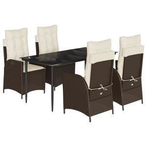 Set da Pranzo da Giardino Marrone Crema per 4 Persone, Mobili da Esterno in Rattan Resistenti alle Intemperie, Design Contemporaneo - Product Image 2