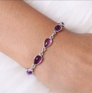 Bracelet fin fait à la main Baho Bezel avec 7x9mm bohème améthyste pierre précieuse meilleure qualité chaîne à maillons pour les fêtes de mariage et les cadeaux - Product Image 6