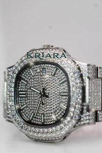 Premium Quality Stainless Steel Silver Luxury Analog <b>Watch</b> Glass Moissanite Diamond Inlay Mechanical Auto Movement Stylish - Product Image 4