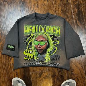 T-shirts personnalisés avec logo imprimé, effet délavé, streetwear pour hommes, coton French Terry de haute qualité, coupe ample à épaules tombantes - Product Image 3