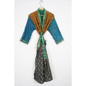 Vintage 100% Silk Sari Kimono Robe Women Handmade Patchwork Boho Elegant Luxury Thermal Summer Wear Free Size - Product Image 4