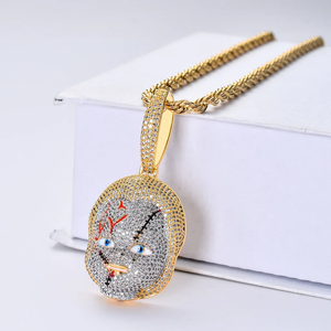 Collar con colgante Chucky de Hip Hop para hombre, con circonitas cúbicas (CZ) y moissanita, cadena de 24 pulgadas, estilo bling, dije de película de terror, joyería streetwear - Product Image 4