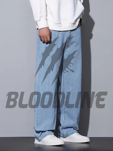 Men's Wide Leg <b>Bleach</b> Stone Wash Denim Jeans Loose Fit Plus Size Casual Cotton Midweight Woven Button Fly Vintage Fashion - Product Image 5