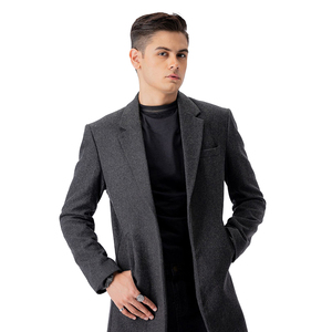 Abrigo largo de lana para hombre OEM, cuello vuelto, abotonadura sencilla, abrigo cálido de invierno, venta al por mayor - Product Image 1