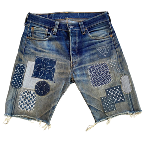 Shorts en jean pour hommes, style streetwear, amples, patchwork, brodés, en toile, vente en gros, été - Product Image 1