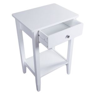 Mesa de Noche Blanca de Dos Niveles YS, Mesa Auxiliar Doble con Cajón - Product Image 5