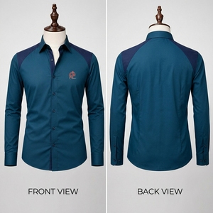 เสื้อเชิ้ตแขนยาวคุณภาพสูงสำหรับผู้ชาย เสื้อเชิ้ตทำงานแขนยาวสำหรับผู้ชาย ผ้าคอตตอนผสม เนื้อผ้าเรียบเนียน ยาว - Product Image 6