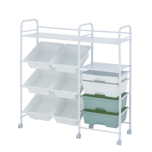 Multilayer <b>Rolling</b> Storage Cart with 6 Plastic Bins Metal Frame Organizer for Home Office Use Minimalist Design - Product Image 6