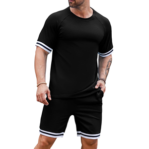 ชุดเสื้อยืดและกางเกงขาสั้นผู้ชายสำหรับฤดูร้อน ผ้าคอตตอน 100% แห้งเร็ว สไตล์ลำลอง ชุดสองชิ้น ขายส่ง รับผลิตแบบ OEM ODM - Product Image 5