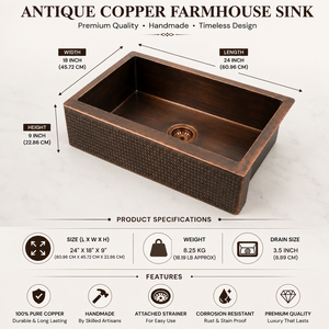 Fregadero de cocina de cobre antiguo hecho a mano, de un solo tazón, para granja, fregadero de preparación de cobre para bar, fregadero bajo encimera de cobre hecho a mano para hoteles - Product Image 6
