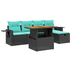 Juego de sofás de patio de ratán sintético negro de 6 piezas con cojines, muebles de exterior - Product Image 2