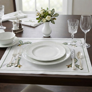 Custom Wholesale Embroidery Almond Placemat&Napkin Set Home Restaurant Cotton Mats <b>Table</b> Decoration Holidays Events - Product Image 4