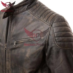 Chaqueta de Cuero Marrón Auténtico para Hombre, Corte Ajustado, Estilo Motero, Cafe Racer, de Piel Vacuna, con Hombreras Acolchadas, Vintage, Clásica y Personalizada - Product Image 3