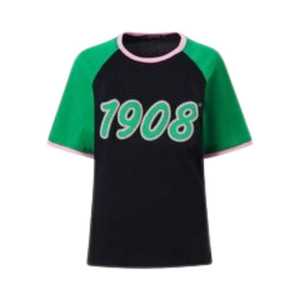 AKA 1908 Chemise noire en chenille de qualité supérieure pour femme, haut décontracté à col rond brodé de lettres grecques de haute qualité - Product Image 1