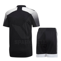 Conjunto de Uniforme de Fútbol Personalizado para Hombre, Negro Sólido, 100% Poliéster, Talla Grande, Jersey de Manga Corta, Pantalones Cortos con Cintura Elástica que Absorben la Humedad