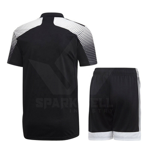 Conjunto de Camiseta de Fútbol Negra para Hombre, Cuello en V, Manga Corta, Poliéster que Absorbe la Humedad, Pantalones Cortos Deportivos, Cintura Elástica, Protección UV - Product Image 2