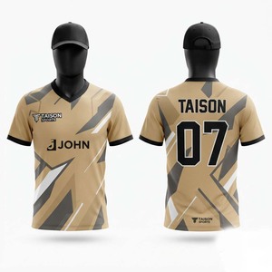 เสื้อเทเบิลเทนนิสผ้าโพลีเอสเตอร์อินเตอร์ล็อคพรีเมียม 240 GSM สีเบจ ดำ ขาว พิมพ์ลายด้วยความร้อน โลโก้สั่งทำพิเศษ ป้องกันแบคทีเรีย - Product Image 1