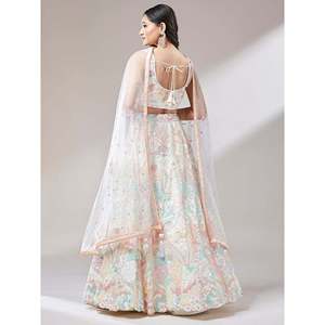 Excepcional Lehenga Choli de Lentejuelas Off-White con Dupatta, Ropa Zeel Semisellada, 2.5kg - Product Image 4
