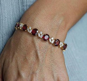 Lab Grown Ruby <b>Charm</b> Bracelet in 925 Sterling <b>Silver</b> Gold Plated Luxury Red Gemstone July Birthstone Jewelry for Party Occasions - Product Image 1