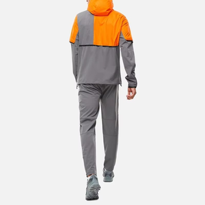 Chaqueta con Capucha para Hombre, Color Naranja y Gris, Bloques de Color, Manga Larga, Impermeable, Deportiva, Cortavientos, Ropa de Invierno, Material de Poliéster - Product Image 2