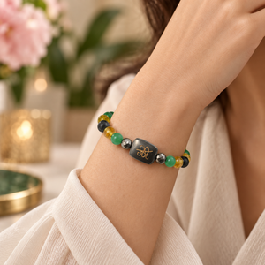 Pulsera de Cuentas de Ágata SOL SoulWise, Verde, Amarillo, Negro, Clásica, Unisex, Joyería de Regalo de Maharashtra, Chapada en Oro - Product Image 4