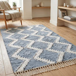 Alfombra Geométrica Chevron de Algodón, Tejido Plano, Ecológica, Rectangular, para Sala de Estar, con Flecos, de Pelo Corto, Lavable, Tipo Kilim - Product Image 4