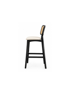 Taburete de bar moderno con respaldo de ratán y asiento tapizado de madera maciza para uso en bares domésticos o restaurantes - Product Image 4