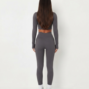 Leggings côtelés sans couture à taille haute pour femmes personnalisés |   Fabricant de vêtements de sport, de yoga et de fitness à marque privée OEM - Product Image 2