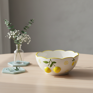 Tazón para Ensalada de Primera Calidad 3460988B-15, Diseño Estampado en Espiral Amarillo Limón, Porcelana Fina - Product Image 4