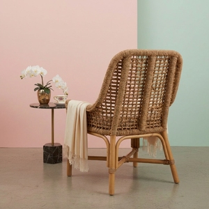 Chaise d'appoint ergonomique en rotin tressé naturel, style Mid-Century Modern, écologique, faite à la main, avec coussin amovible, pour salle à manger et salon - Product Image 4