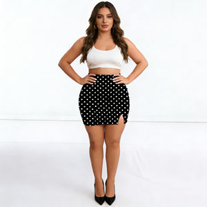 Hot Sale Temu 2026 High Waist Plus Size Ruched Split Hem Polka Dot Mini Skirt for Daily & <b>Party</b> Wear for Women - Product Image 3