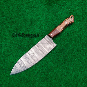 Couteau de chef Santoku professionnel en acier japonais Damas, manche pleine longueur en bois de Pakka, étui en cuir, écologique - Product Image 6