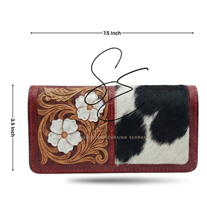 SEHRAINN Tarjetero Largo Rojo para Mujer, Estilo Bohemio, de Cuero Genuino con Pelo, Cierre Abierto, Cartera Delgada, Funda para Tarjetas, Duradero - Product Image 3