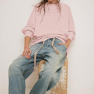 New Trendy Women Knitted Mockneck Fleece Sweatshirt Pullover Drop Shoulder Style Comfortable Autumn/Winter <b>Top</b> Custom Front Logo - Product Image 6