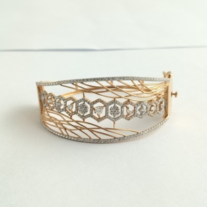 18ct <b>Rose</b> <b>Gold</b> Diamond Honeycomb Geometric Open Cuff Bracelet for Women Fine Jewelry Wedding Party Gift High Polish Finish - Product Image 2