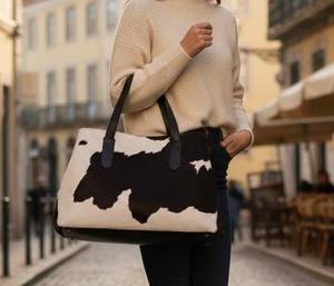 Sac fourre-tout élégant en cuir véritable avec fourrure, broderie tendance pour femme, fermeture éclair, été automne, multifonction LHTB-0018 - Product Image 1