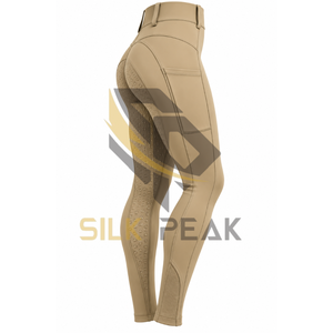 Pantalon d'équitation pour femme en spandex marron, taille haute, avec grip intégral sur le siège - Product Image 2