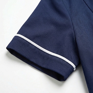 Navy Blue Short Sleeve <b>Nurse</b> Dress | Contrast Piping Medical Uniform | Professional Healthcare Workwear| Custom OEM Manufacturer - Product Image 5