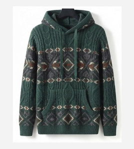High GSM Winter Knitted Men's <b>Waterproof</b> Hoodie Heavy Weight Cotton Thermal Fleece Lined Drop Shoulder Pullover Sweatshirt - Product Image 2