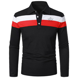 Custom Men's Long Sleeve Color Block Striped for <b>Shirt</b> 100% Cotton Anti-Wrinkle Breathable Knitted Casual Front Logo Golf Team - Product Image 2