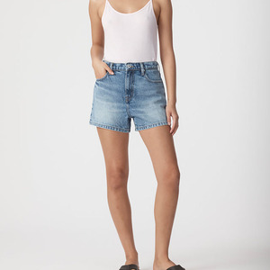 Trendy Women's Custom High Waist Stonewashed Denim Shorts Casual Summer Style Regular Fit Light Blue Cotton Fabric Denim Shorts - Product Image 1