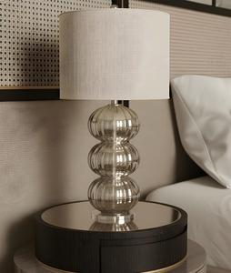 Contemporary Glass Table Lamp with White Fabric Drum Shade Warm White Light for Bedroom <b>Decorative</b> <b>Lighting</b> - Product Image 4