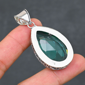 Magnifique pendentif en topaze bleue, pierre précieuse créée en laboratoire, en argent sterling 925, fait main, bijou statement, cadeau pour femme, très demandé - Product Image 2