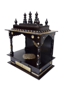 Mandir hindú para pooja con trabajo artesanal único en latón, templo de madera negra para oración en el hogar - Altar de madera duradero para devociones diarias - Product Image 5