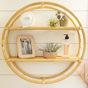 Étagère murale en rotin naturel durable, ronde ovale, 2 niveaux, présentoir fait main en osier, décoration bohème pour la maison, organisateur de rangement, vente en gros - Product Image 4
