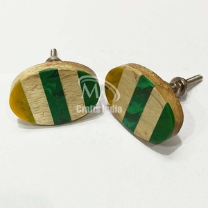 Bouton de porte moderne en bois marbré multicolore et résine Bouton carré en bois pour cuisine chambre commode salle de bain ou hôtel - Product Image 2