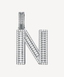 N Letter Pendant Charm Rhodium Plated Gold/<b>Silver</b> Emerald Cut Diamond Channel Setting Trendy Unisex Gift - Product Image 1